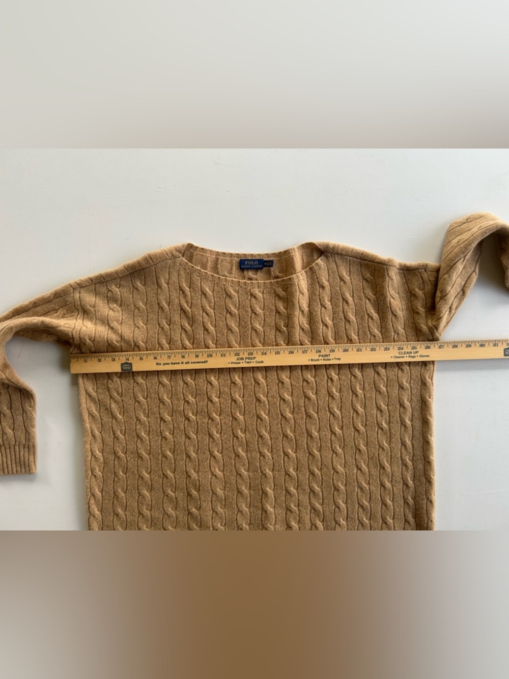 Polo Ralph Lauren Cable Knit Sweater Merino Wool Cashmere Tan Women Medium - Picture 5 of 16